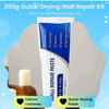 A white tube of 250g Quick-Drying Wall Repair Paste kit with labels indicating uses for wall damage, nail holes, and peeling.