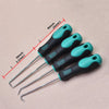 A set of multi-angle car repair hooks with black and teal handles and silver tips shown against a light background.