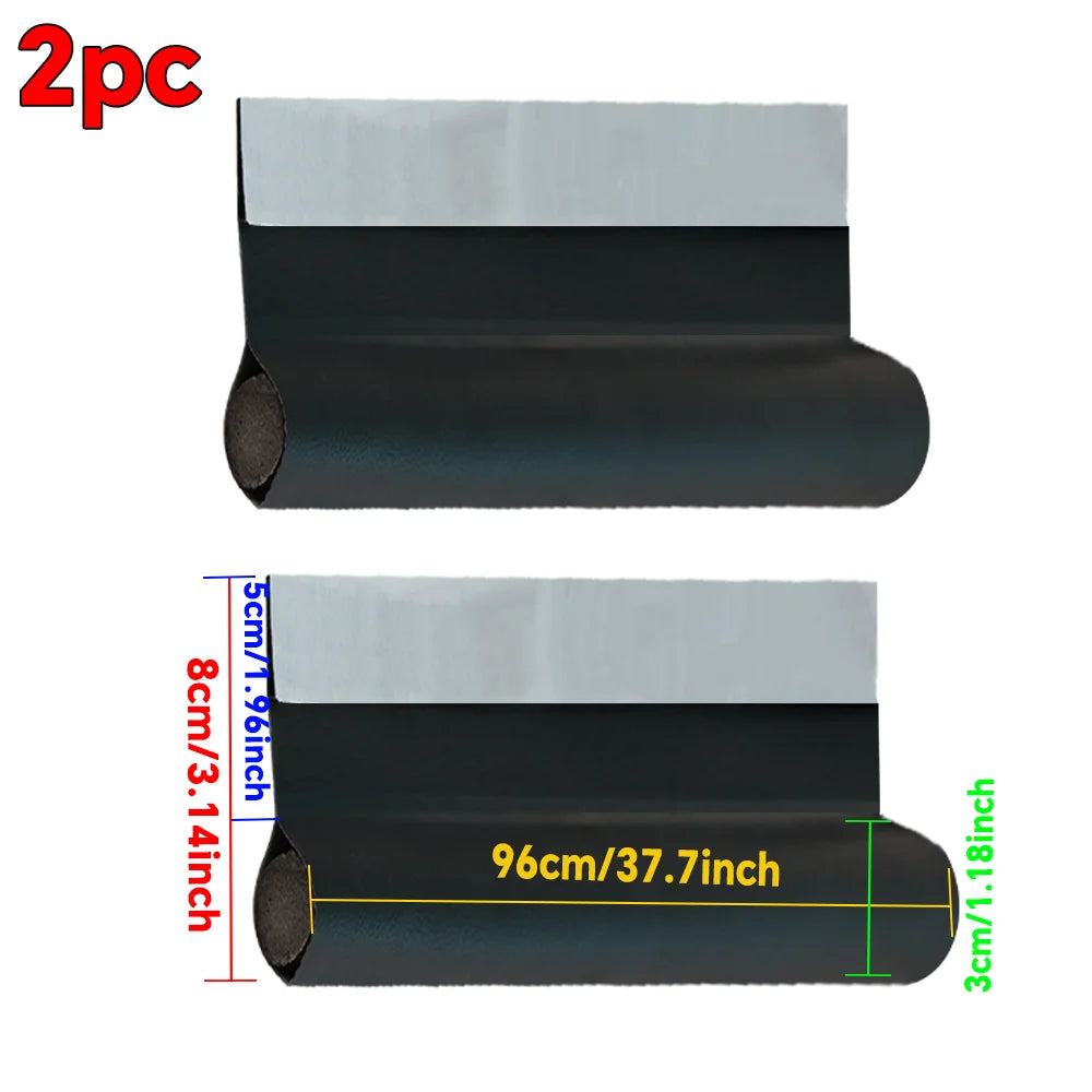 Two black adjustable door draft stoppers used for weather sealing and door gaps.