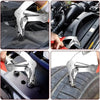 Close-up shots showing professional car clip removal pliers being used on various automotive components and a tire tread.