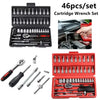 A set of 46 pieces of 1/4-inch drive metric socket wrenches and tools in a black and red case.
