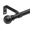 Matte black heavy duty curtain rod with a spherical finial and mounting bracket