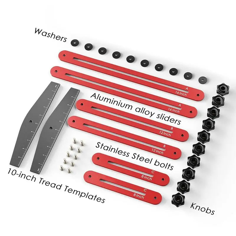 Set of red aluminum alloy sliders and stainless steel bolts for 10-inch tread templates and knobs.