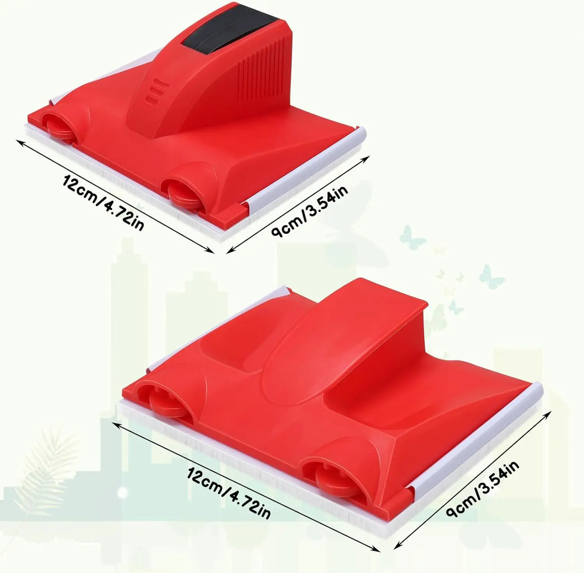 A red precision paint edger tool used for trimming walls and corners, shown from above.