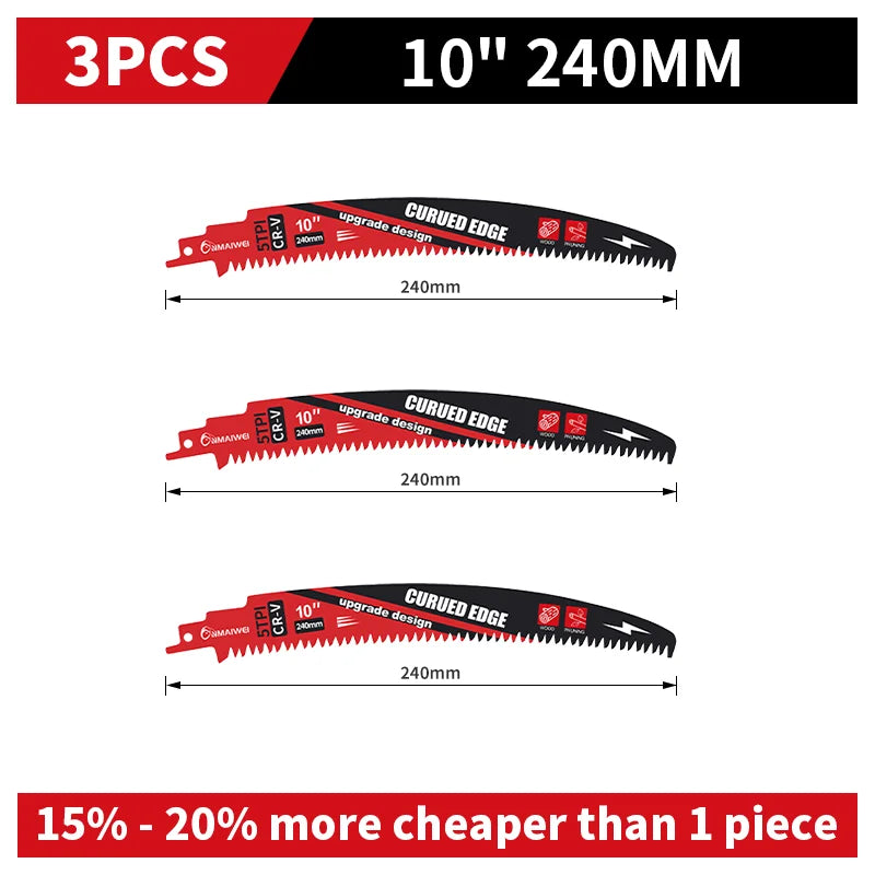 Drei Sets von 10-Zoll-240-mm-Schwinggen-Sägeblättern mit gebogenem Rand für Holzbearbeitung