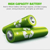 A green lithium battery is shown, highlighting its high capacity and power for an outdoor light.