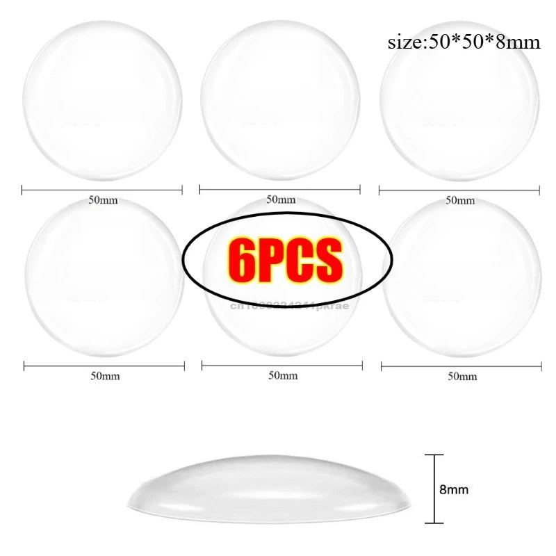 Six silicone door handle bumpers for wall protection, round white silicone pads.