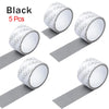 Five rolls of black reusable window repair tape for mosquito screens shown in various angles.