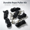 A set of durable rope puller kit with heavy duty hooks and tangle-free rope for multi-purpose use.