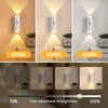 A set of smart wall lights with motion sensors illuminating a room, showing various brightness levels.