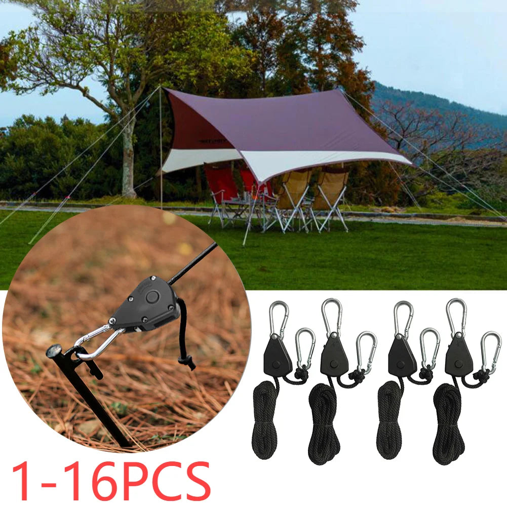 A pack of 16 black utility lanyards for camping and utility use.