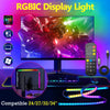 An RGBIC display light featuring LED strips illuminating a computer monitor and keyboard.