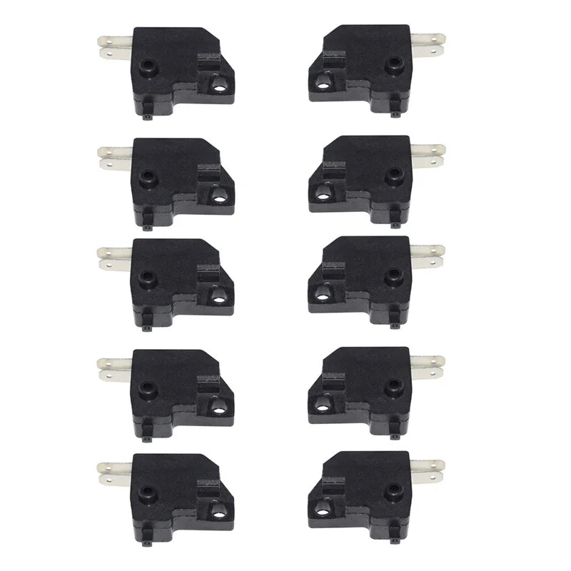 Six black universal motorcycle and scooter brake light switches shown in various angles