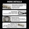 Various components of a stainless steel metric tape measure including ruler tape, buckle, and correction claw.