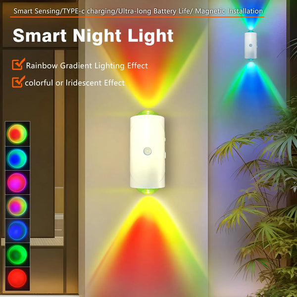 Smart Night Light with rainbow gradient lighting effect illuminating a room.