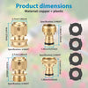 A set of copper and plastic 3/4 GHT garden hose quick connectors shown in various sizes.