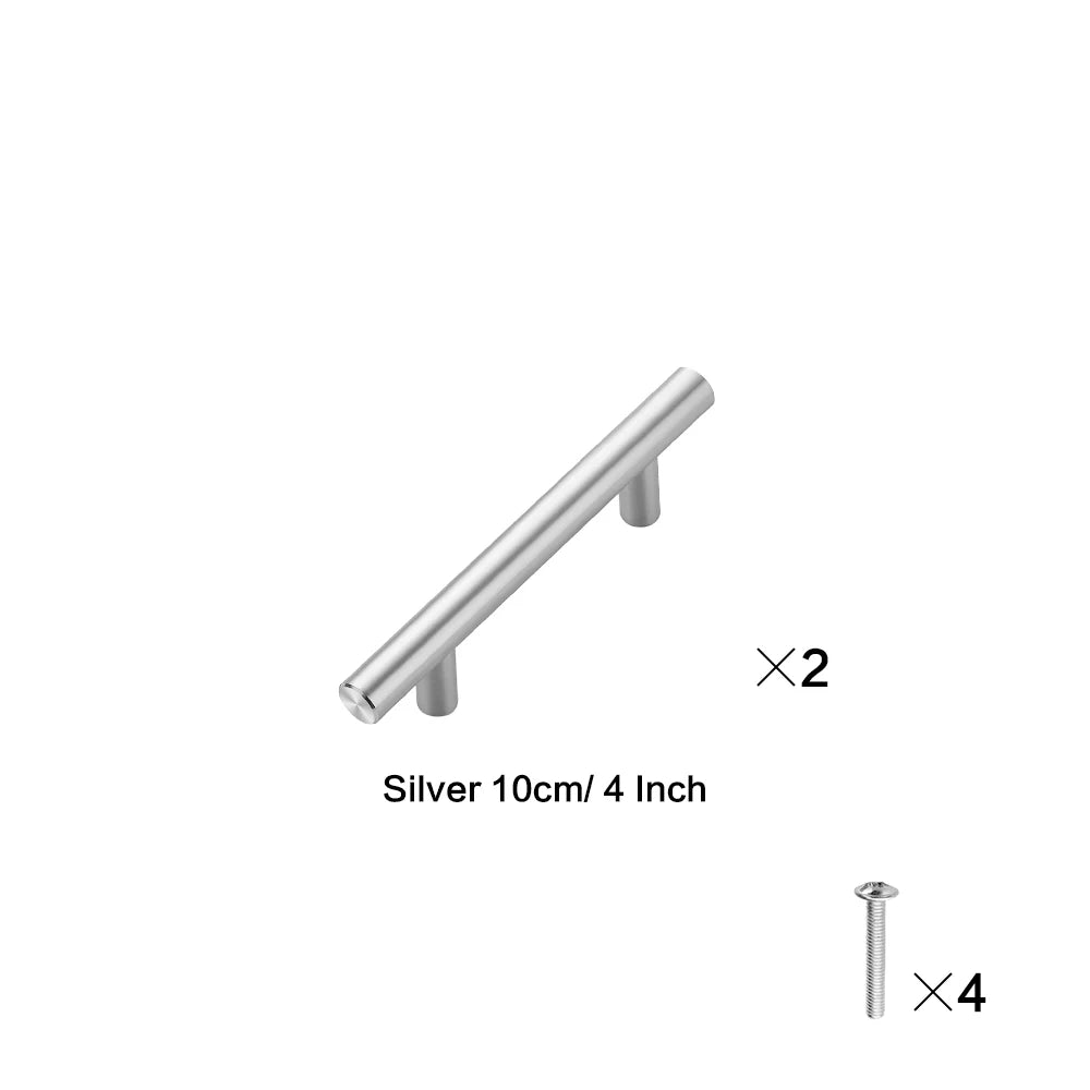 Two silver cabinet handles and four screws are shown.