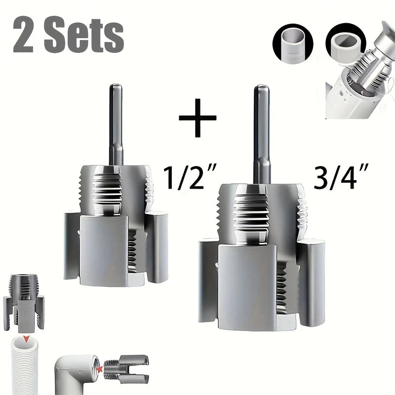 Two sets of precision pipe thread cutting tools, including 1/2 and 3/4 inch sizes, along with related components.