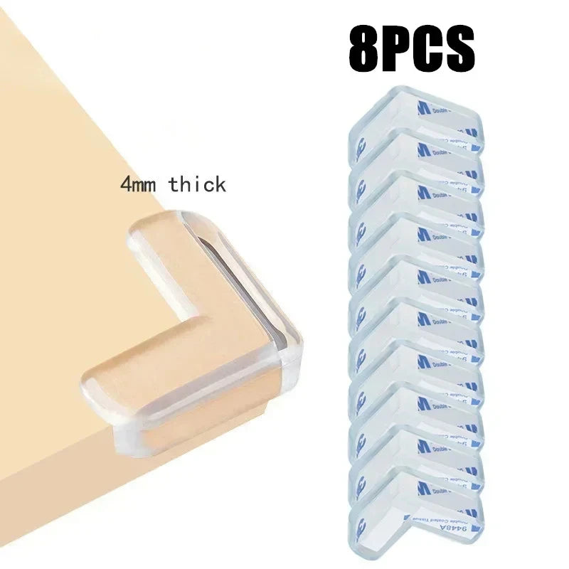 Eight pieces of 4mm thick transparent PVC baby safety edge guards stacked vertically