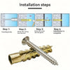 Installation steps showing how to use heavy duty iron expansion screws with a sawtooth design