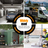A collage showing various uses of a portable battery storage organizer including a family garage, RV storage area, and a stor