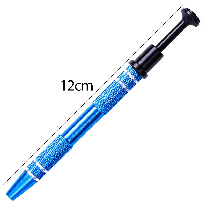 A blue and black precision 4-prong gem and small parts grabber tool with a 12cm length.