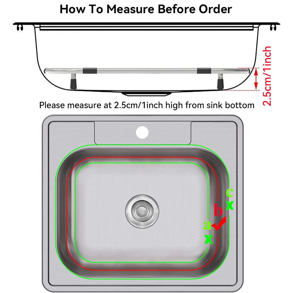 Diagram showing how to measure before ordering a sink protector grid for a sink bowl.
