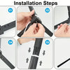 Sechs Schritte zur Installation einer schwarzen Stehlampe mit verstellbarem Arm.
