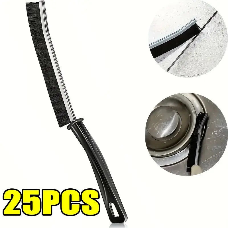 A set of 25 grout gap cleaning brushes and a cleaning tool shown in various angles.