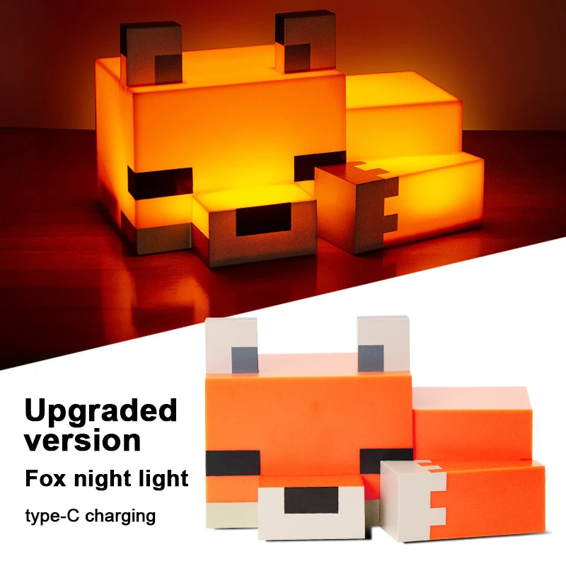 An upgraded version of a fox night light made from orange and white blocks, featuring type-C charging.