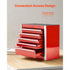A red metal portable toolbox with five drawers showing a convenient access design.