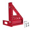 Règle triangulaire en aluminium rouge de précision avec diverses marques et trous de montage.