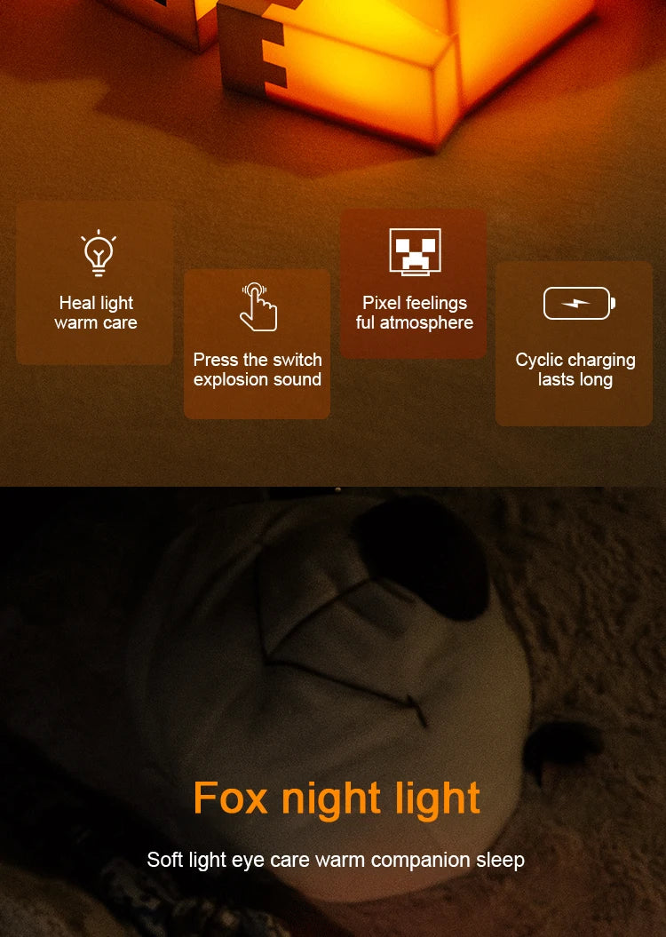Fox night light featuring warm light and soft eye care for sleep.