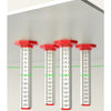 A set of red precision ceiling leveling tools with marked scales used for tile and wall installation.