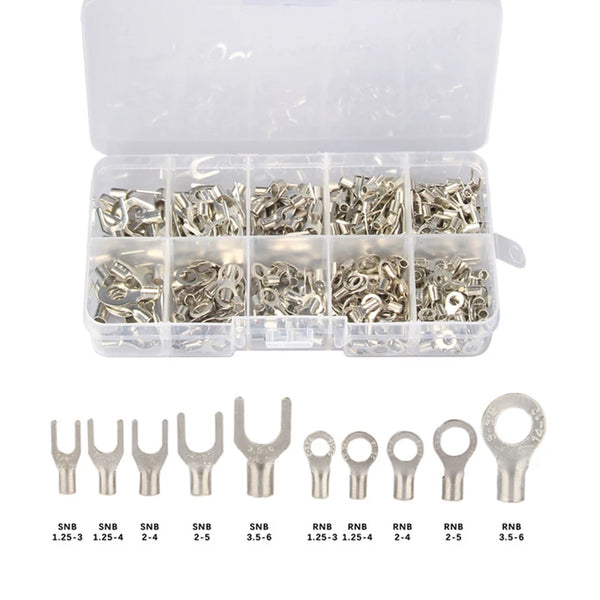 Assortment kit of brass ring fork crimp terminals and connectors for jewelry making