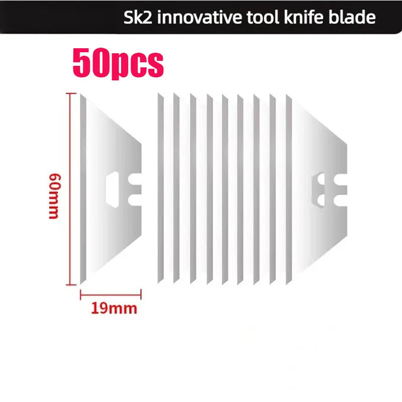 50 pieces of SK2 innovative tool knife blades shown with dimensions 60mm by 19mm