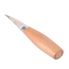 A silver carving knife with a wooden handle is shown from the side.