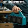 A hand holds a teal battery storage organizer designed to prevent battery rolling and rubbing in tools.