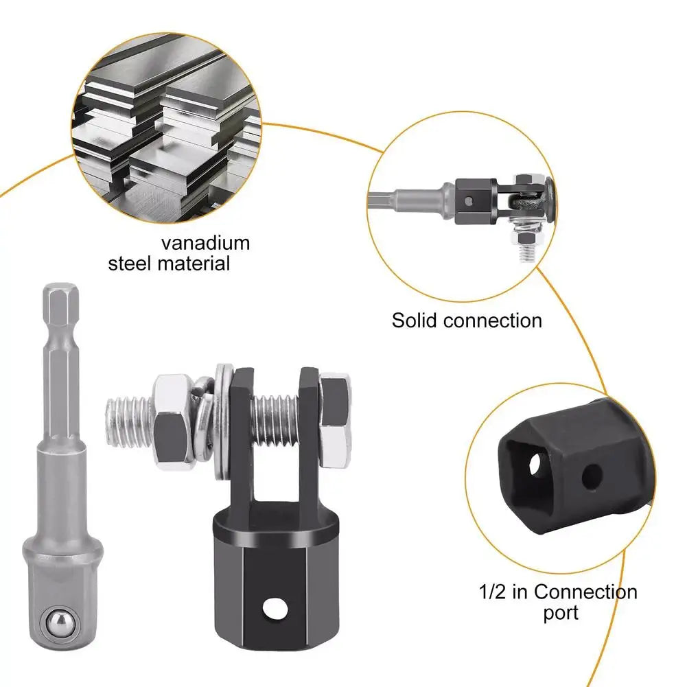 Chrome vanadium steel scissor jack adapter showing components and a connection port