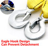 Silver eagle hook design can prevent detachment on a yellow towing rope.
