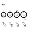 Four silicone rings of varying sizes are shown, with four elongated silicone pieces below them.