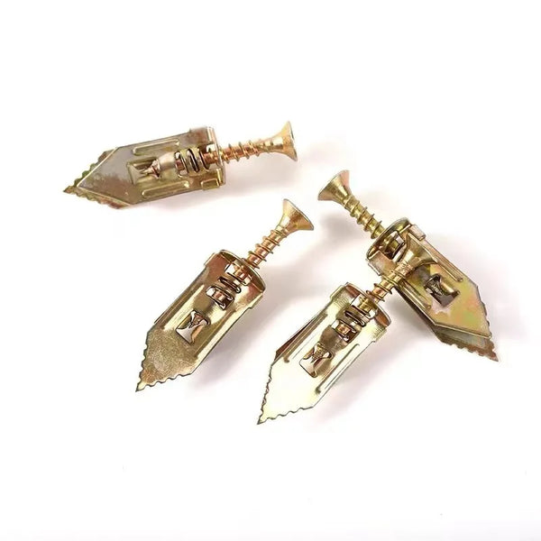 A set of self-tapping expansion anchors for drywall and gypsum board, showing various sizes and types.