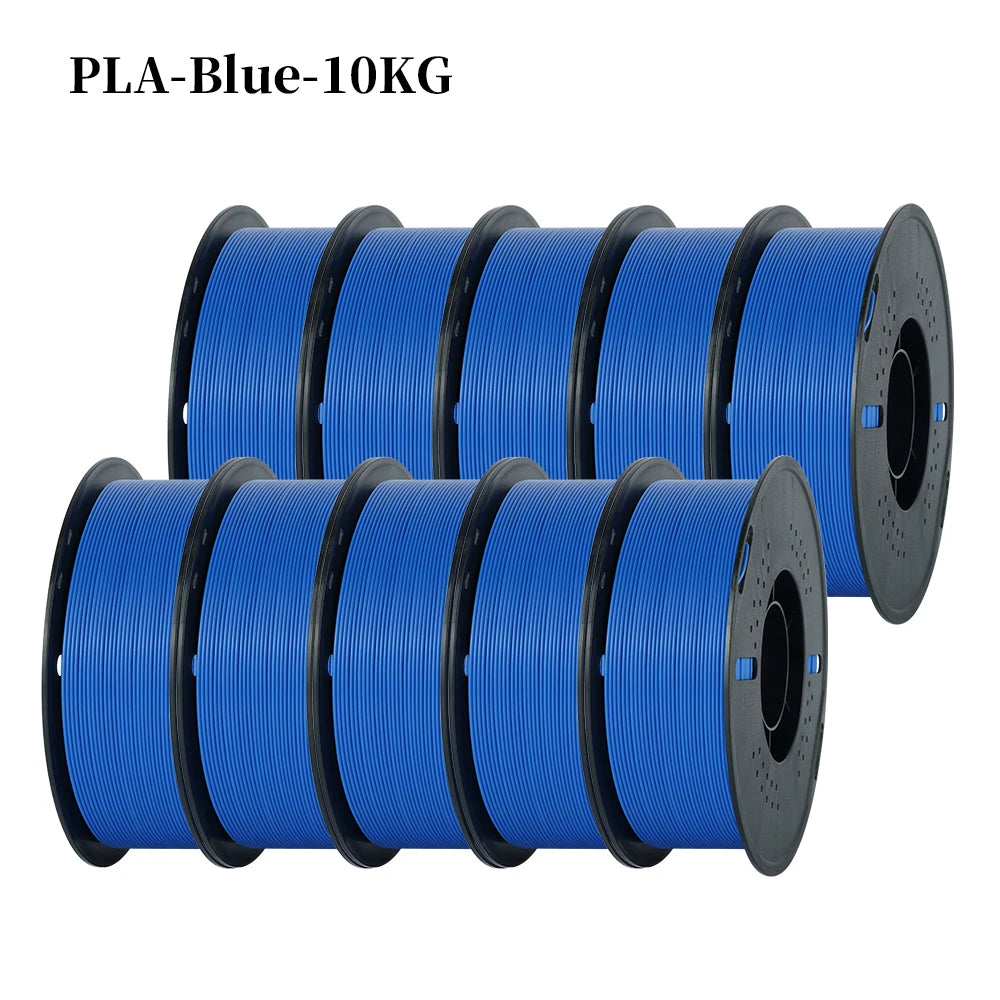 بكرة من خيوط PLA زرقاء، تحمل علامة PLA-Blue-10KG، معروضة بشكل أفقي.