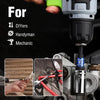 A hand holds a socket adapter set for power tools, showing its use for DIYers, handymen, and mechanics.