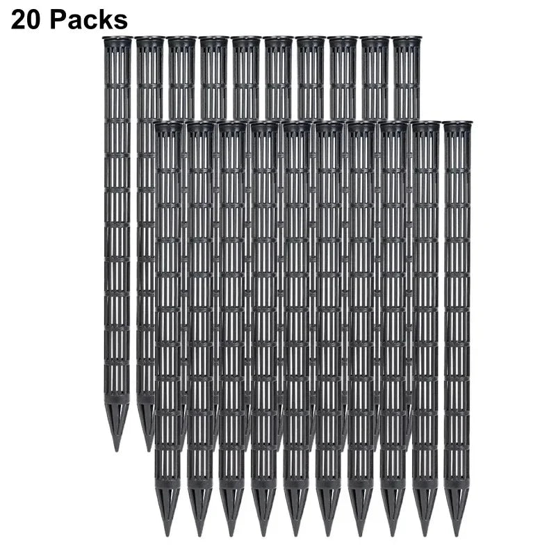 A set of 20 black plant aeration tubes for pots arranged in a grid.