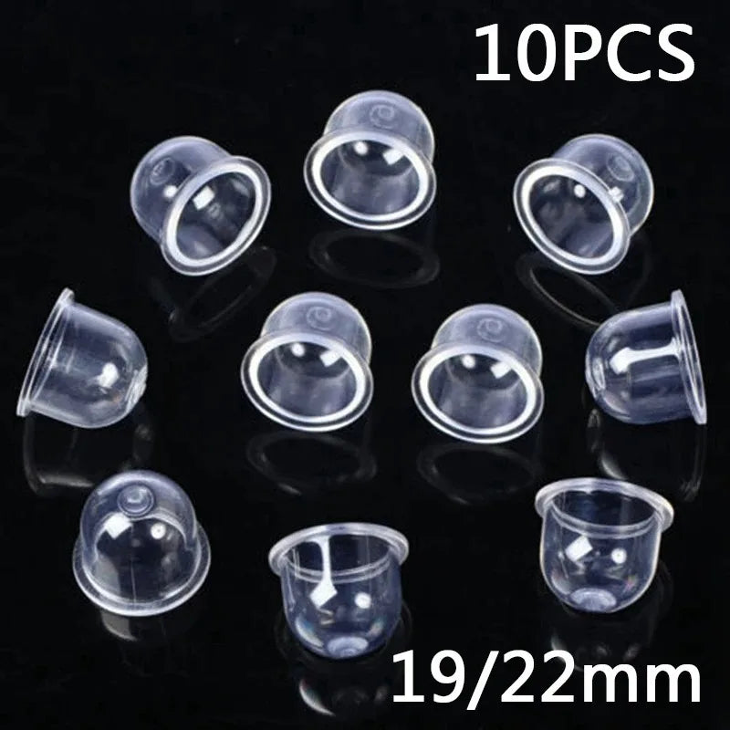 Ten clear plastic replacement fuel pump primer bulbs measuring 19/22mm