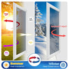 Diagram showing the benefits of self-adhesive privacy window film for summer heat insulation and winter heat preservation.