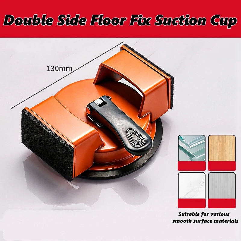 An orange double-side floor fix suction cup tool with a black handle and rubber base.