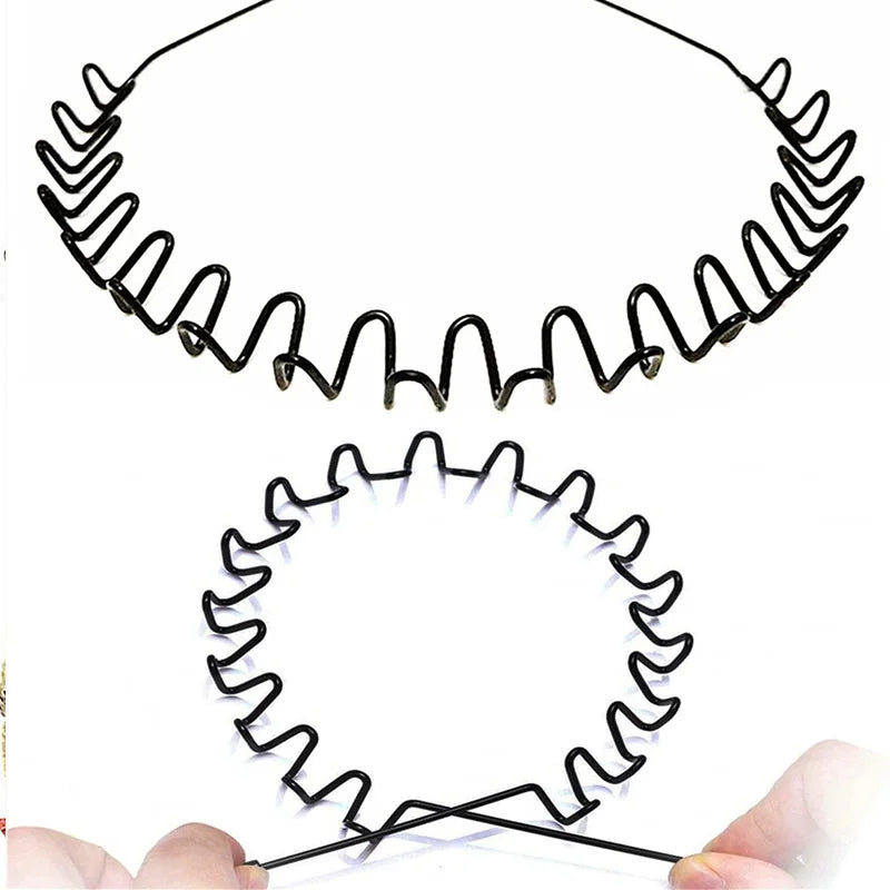 A pair of black metal elastic headbands designed for wavy hair.