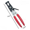 A pair of black and red professional hose clamp pliers with a measuring scale.
